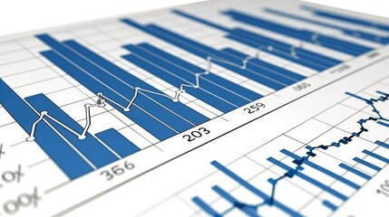 Detailed financial bar chart with line graph indicators. Business performance analysis concept.