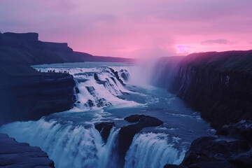 Beautiful Iceland waterfall in Icelandic nature landscape. - obrazy, fototapety, plakaty