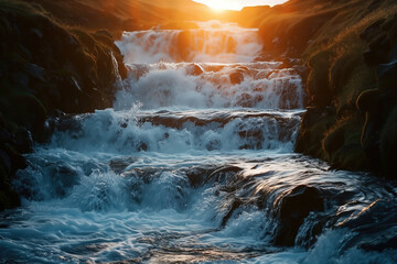 Beautiful Iceland waterfall in Icelandic nature landscape. - obrazy, fototapety, plakaty