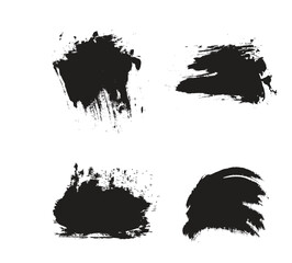 collection of black paint, ink brush strokes, brushes, lines, grungy. Dirty artistic design elements, boxes, frames. Vector illustration. Isolated on white background