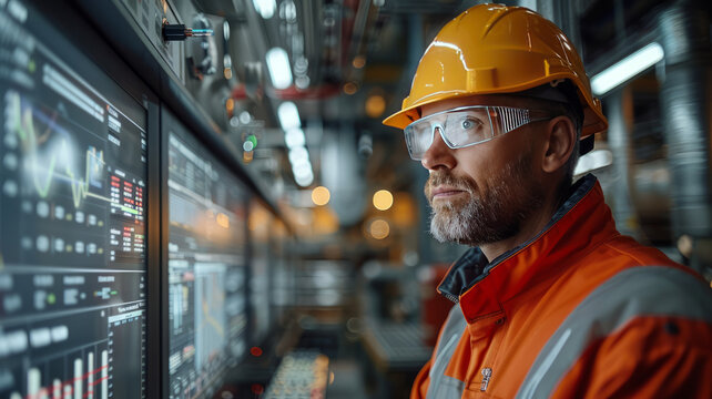 an engineer is looking at the graphs of power curve on the screen in BESS plant.generative ai