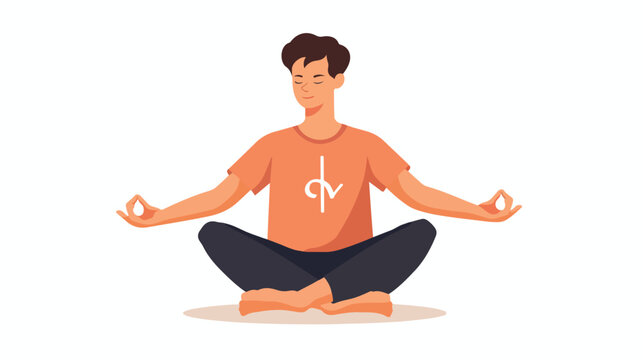Man sitting in lotus pose young man practicing yoga vector