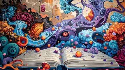 An artistic representation of imagination bursting forth from the pages of a storybook