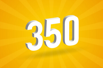 3D 350 number font alphabet. White 3D Number 350 with yellow background