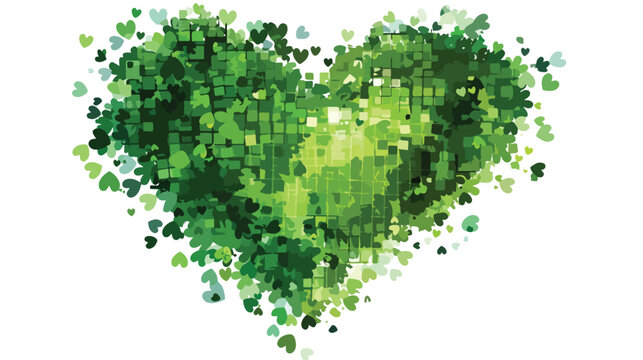 Matcha color heart-shaped pixel image on a white background