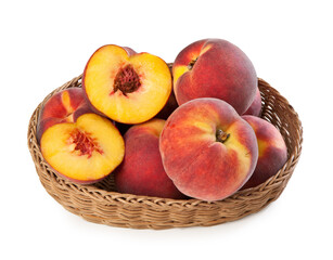 Peaches Basket – Bunch of Glossy-Skinned, Smooth, Cut Open, Halved Red and Yellow Peach –...