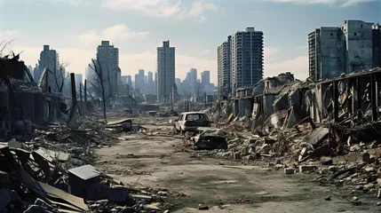 Fotobehang Verenigde Staten The ruins of cities destroyed after the war