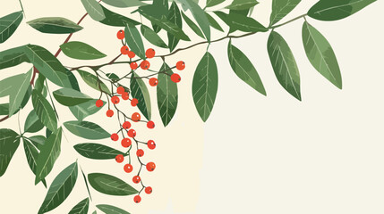 Mountain ash with green leaves and red berries