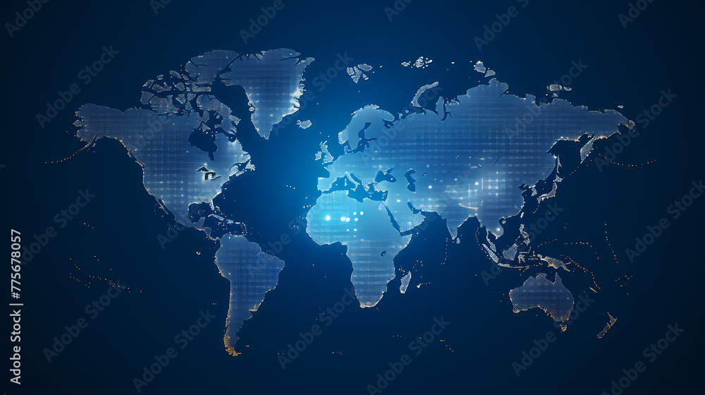 Poster world map on abstract dark blue background