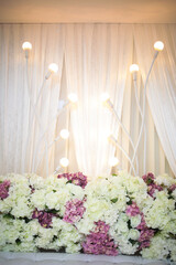 Decorated wedding stage in classic style. Malay wedding theme.