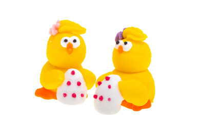 Easter decor sugar chickens isolated