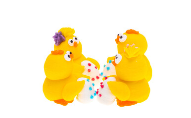 Easter decor sugar chickens isolated