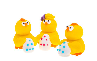 Easter decor sugar chickens isolated