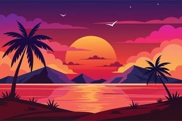 Beautiful Sunset on Summer background vector design