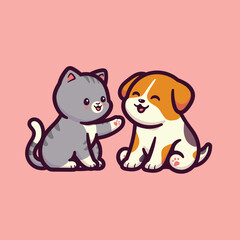 cute cartoon cat and dog vector illustration design