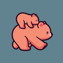 Cute Cartoon Illustration of Bear and Child