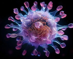 Show the microscopic beauty of an NK cell, highlighting its importance in the immune system.