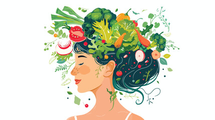 Naturalistic romantic girl with a haircut with vegetables