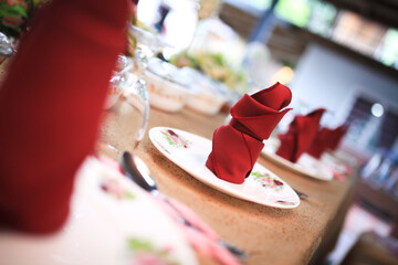 Wedding catering decor. Wedding setup. Close up and selective focus image.
