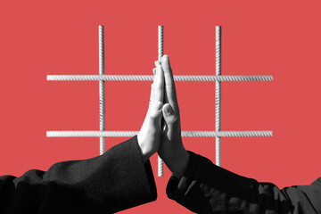 Collage with a male and female hands	