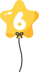 Yellow star-shaped numbered balloon illustration for baby and kids party decoration. Number six.