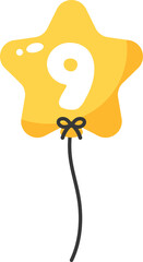 Yellow star-shaped numbered balloon illustration for baby and kids party decoration. Number nine.