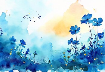 Labour Day watercolor, blue flowers