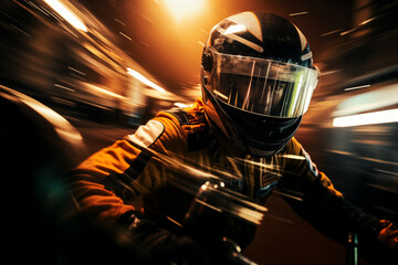 A motorcycle racer speeding through a track. Generative AI