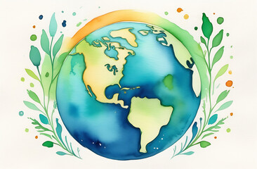 Watercolor illustration for the holiday "Planet Earth Day" on a white background