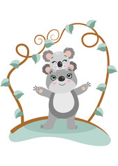 Cute illustration of mommy koala with baby on the head