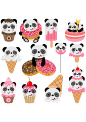 Set digital collage of funny panda candy