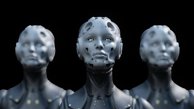 The group of robots nods their heads. the concept of submission of the artificial intelligence