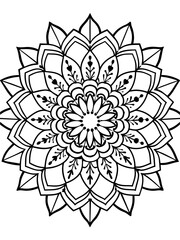 flower mandala design for coloring book page on white Background