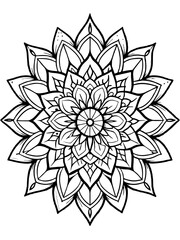 flower mandala design for coloring book page on white Background