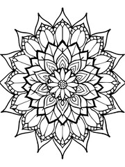 flower mandala design for coloring book page on white Background