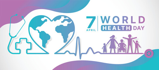 World Health Day - White paper humans hand hold hand around red heart globe with heart rhythm wave line vector design