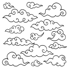 Set of Decorative cloud hand drawing illustartion vector, Background pattern design