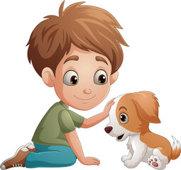 Cartoon boys stroke a puppy - 775684041
