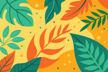 Leaves and Floral Summer Wallpaper vector design - obrazy, fototapety, plakaty