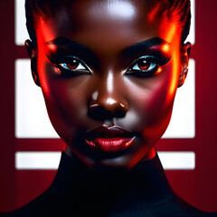 Glamorous Black Women Against Red Backdrops(Generative AI) - obrazy, fototapety, plakaty