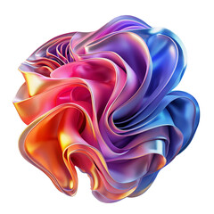 Liquid form of holographic color. Metallic color gradient, abstract 3D shape on transparent background. Generative AI