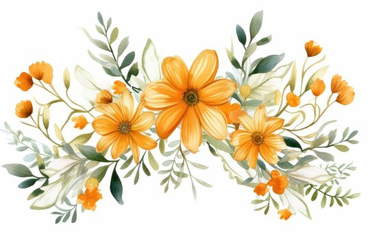 orange flowers watercolor floral arrangement clip art preview