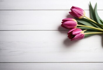 Tulip on wooden table background. Copy Space