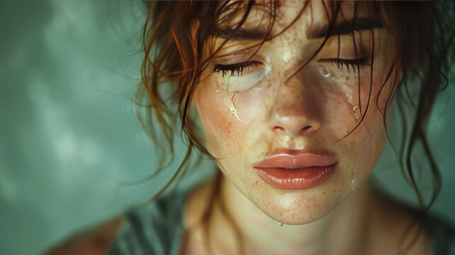 woman crying with no eyes, indescribable pain, emotional torment,generative ai