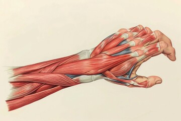 Obraz na płótnie Canvas Detailed illustration of the human forearm and hand muscles and tendons