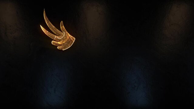 animation - Golden eagle sculpture with glowing backlight on dark background