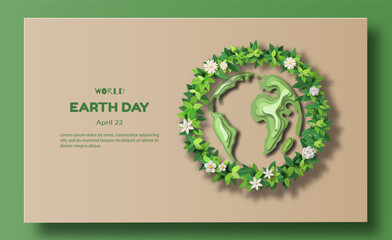 World Earth Day, a beautiful world full of leaves and plants, paper illustration, and 3d paper.