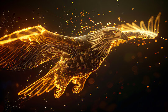 Eagle depicted in a wireframe-based visualization against a glowing translucent background, ideal for modern design and wildlife-themed projects.