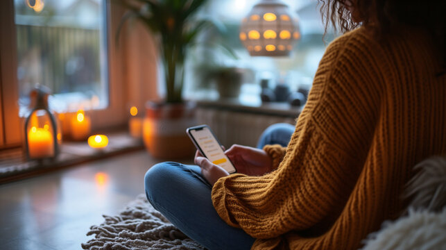 Digital Mental Health Apps: A person using a mental health app on their smartphone for guided meditation or mood tracking.