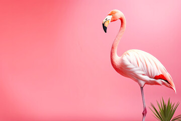 Flamingo on Pink Background with copy-space.